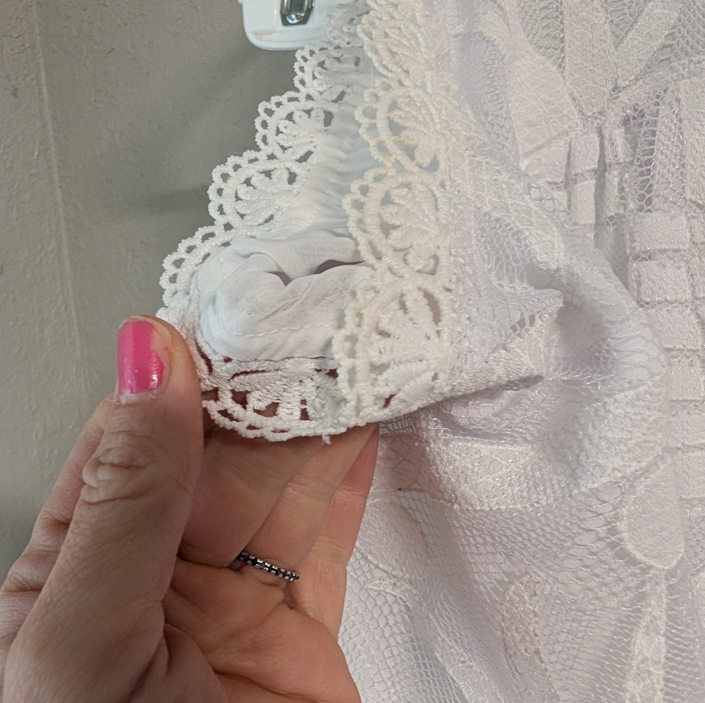 Mauve Pineapple Sleeveless Top 12 White Lace Scalloped Boho Cottagecore Layering - Picture 6 of 16